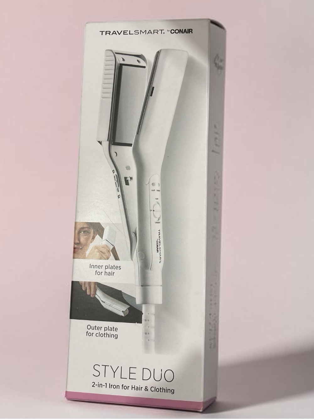 Conair TravelSmart Style Duo 2-in-1 White Hair & Clothing Iron